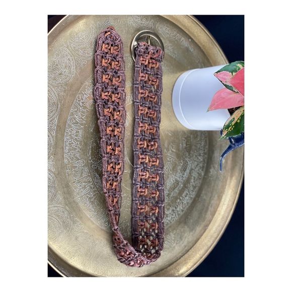 90s Y2K Wide Fisherman’s Belt Leather Twine Braided Large Brass Buckle - Picture 5 of 6